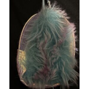 Multicolor Faux Fir Iridescent Mini Girls Backpack Coin Purse With Carabiner